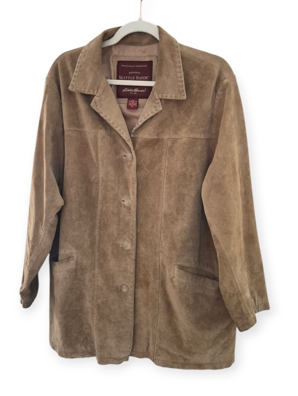 Vintage 1980s Eddie Bauer Suede Leather Jacket, XL Western Style, Latte Brown - Picture 4 of 13